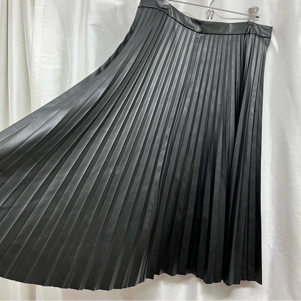 Scoop Pleated Pleather Bikercore Whimsigoth Edgy Maxi Skirt
